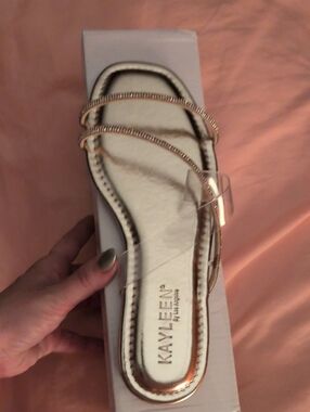 KAYLEEN By Los Angeles Rose Gold Crystal-Embellished Slide Sandals